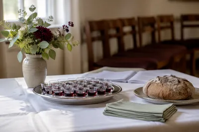 Communion Table with Bread and Cups