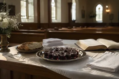 Communion Table Setting in Quiet Church