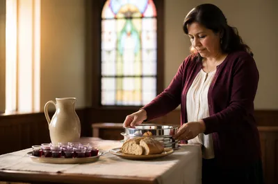 Communion Table Setting in Church Sanctuary