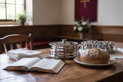 Communion Table Setting in Church Room