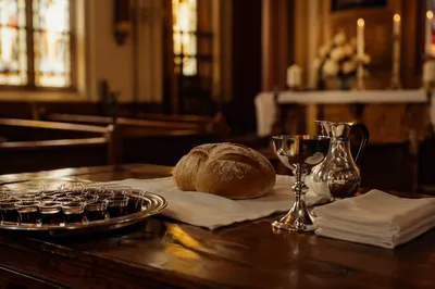 Communion Table Setting in Quiet Church