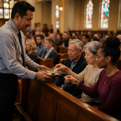 Communion Service in Traditional Church Sanctuary