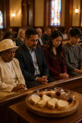 Communion Bread and Cups in Sanctuary