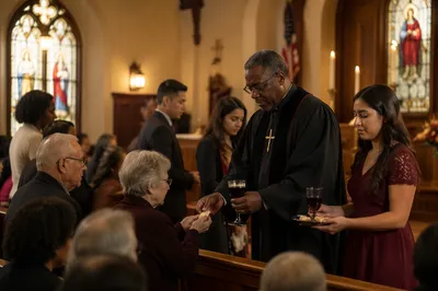 Communion Service in Traditional Church Interior
