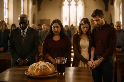 Communion Table with Bread and Wine