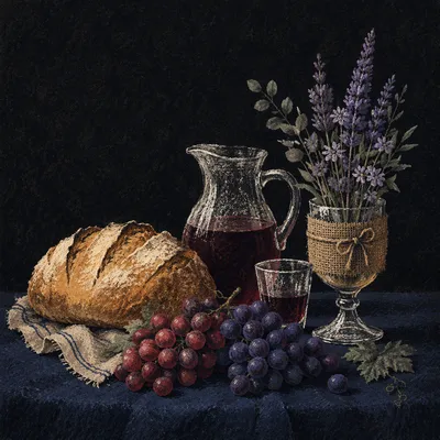 Reverent Communion Table With Bread and Chalice