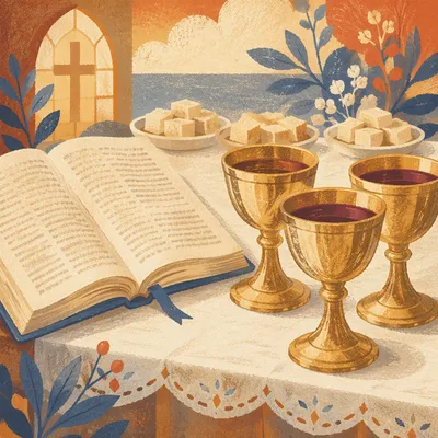 Communion Table with Chalices and Bread