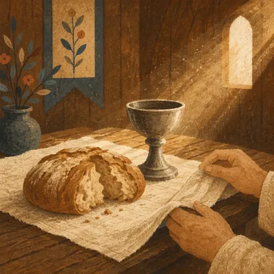 Communion Table with Bread and Chalice