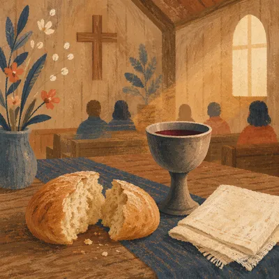 Rustic Communion Table in Wooden Chapel