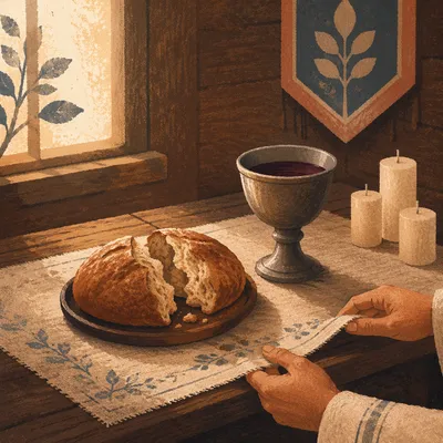 Communion Table with Bread and Chalice