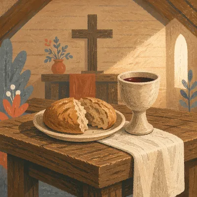 Rustic Communion Table in Wooden Chapel