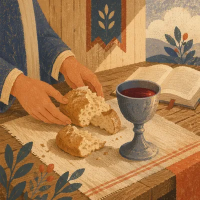 Communion Table with Bread and Chalice
