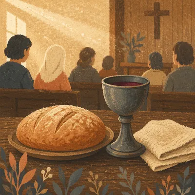 Rustic Communion Table in Wooden Chapel