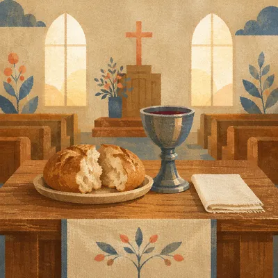 Communion Table with Bread and Chalice