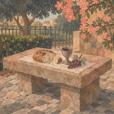 Communion Bread and Chalice in Church Courtyard