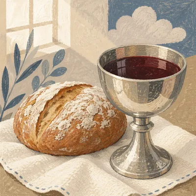 Communion Chalice and Bread on Linen