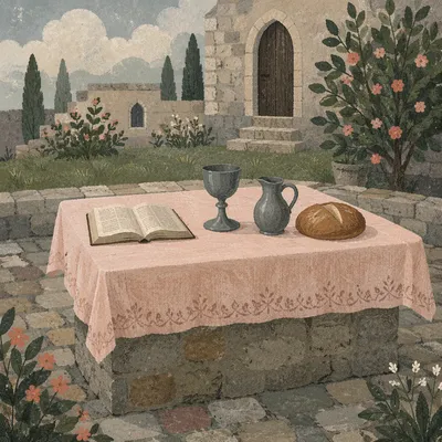 Rustic Outdoor Communion Table with Chalice