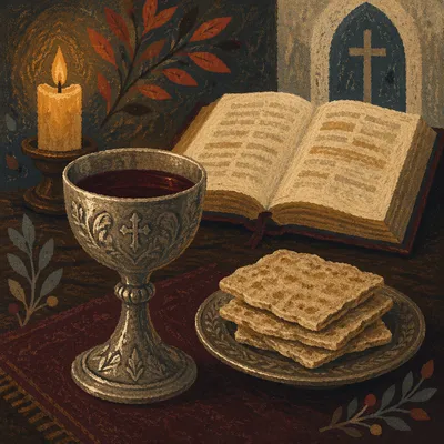Communion Table with Chalice and Bread
