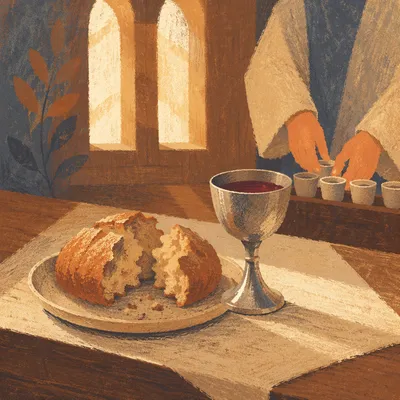 Quiet Communion Table with Bread and Chalice