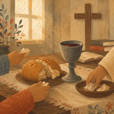 Communion Table with Bread and Chalice