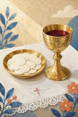 Reverent Communion Table with Bread and Chalice