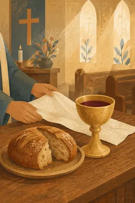 Communion Table with Bread and Chalice