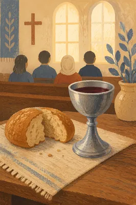 Communion Table with Bread and Chalice
