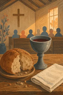 Rustic Communion Table in Wooden Chapel