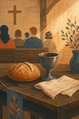 Rustic Communion Table in Wooden Chapel