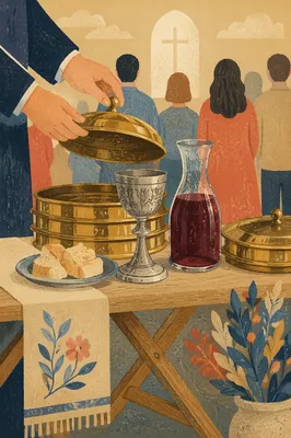 Reverent Communion Table with Bread and Chalice