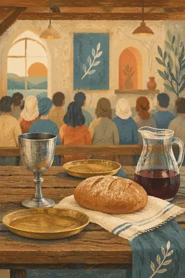 Reverent Communion Table with Bread and Chalice