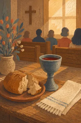 Rustic Communion Table in Wooden Chapel