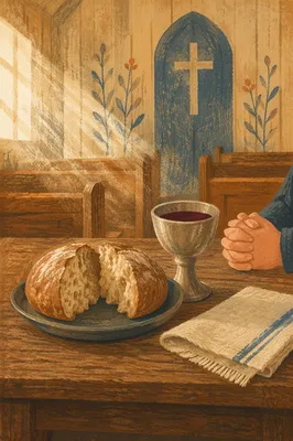 Reverent Communion Table in Wooden Chapel