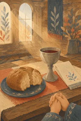 Reverent Communion Table in Wooden Chapel