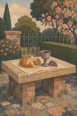 Outdoor Communion Table with Bread and Chalice