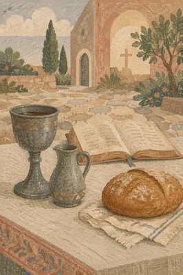 Communion Table with Bread and Chalice