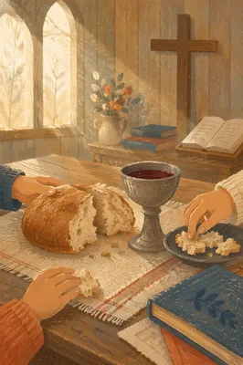 Communion Table with Bread and Chalice