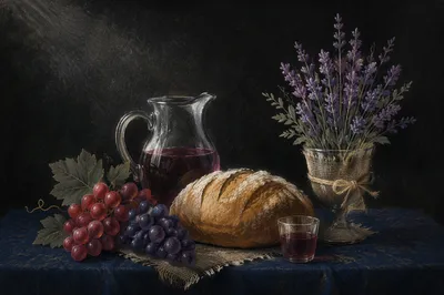 Reverent Communion Table with Bread and Chalice