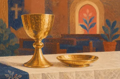 Reverent Communion Table with Gold Chalice