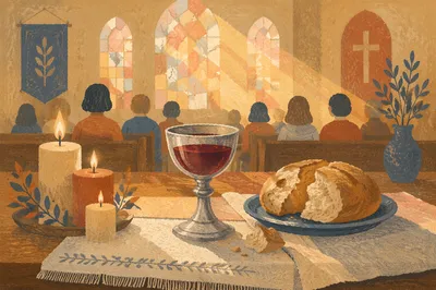 Communion Table with Bread and Chalice