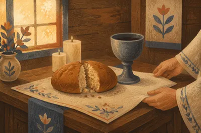 Quiet Communion Table with Bread and Chalice