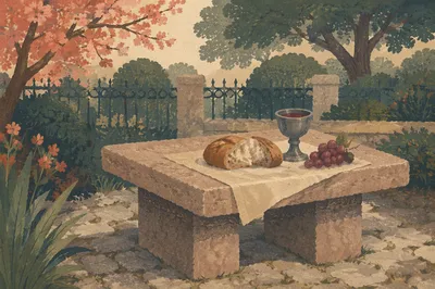 Outdoor Communion Table with Bread and Chalice