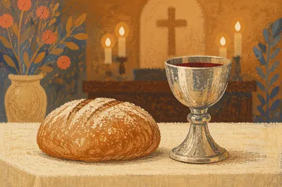Rustic Communion Bread and Silver Chalice