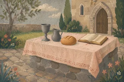 Rustic Outdoor Communion Table with Chalice