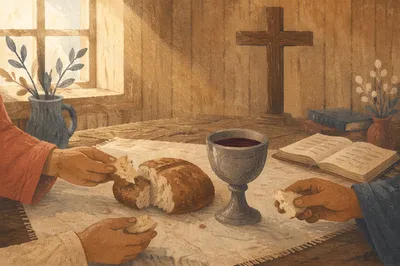 Communion Table with Bread and Chalice