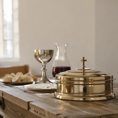 Communion Table with Bread Wine and Chalice