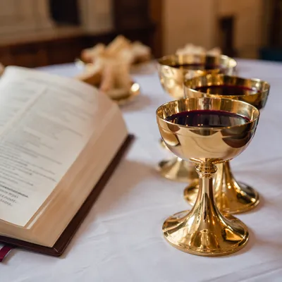 Communion Table with Chalices and Bread