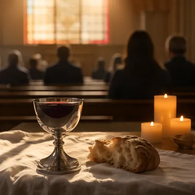 Communion Table with Chalice and Bread