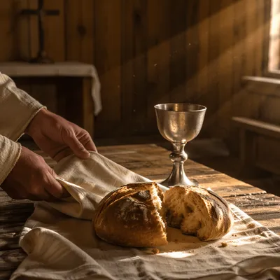 Communion Table with Bread and Chalice