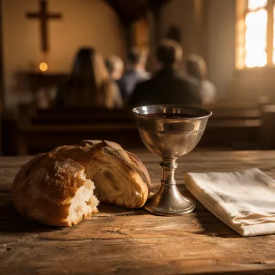 Rustic Communion Table in Wooden Chapel